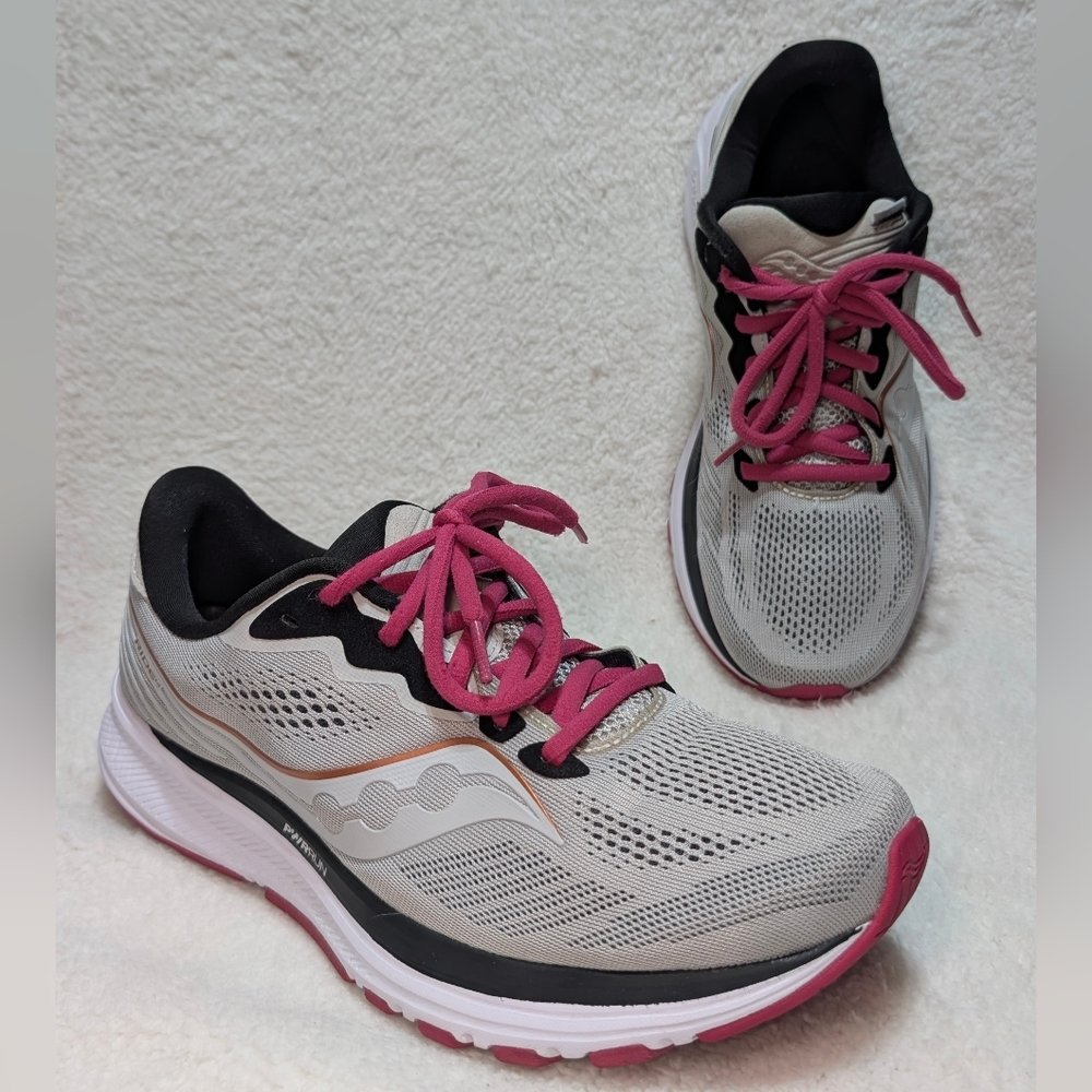 Saucony Ride 14 Women's 9.5 Running Athletic Sneakers Shoes Gray Pink Black